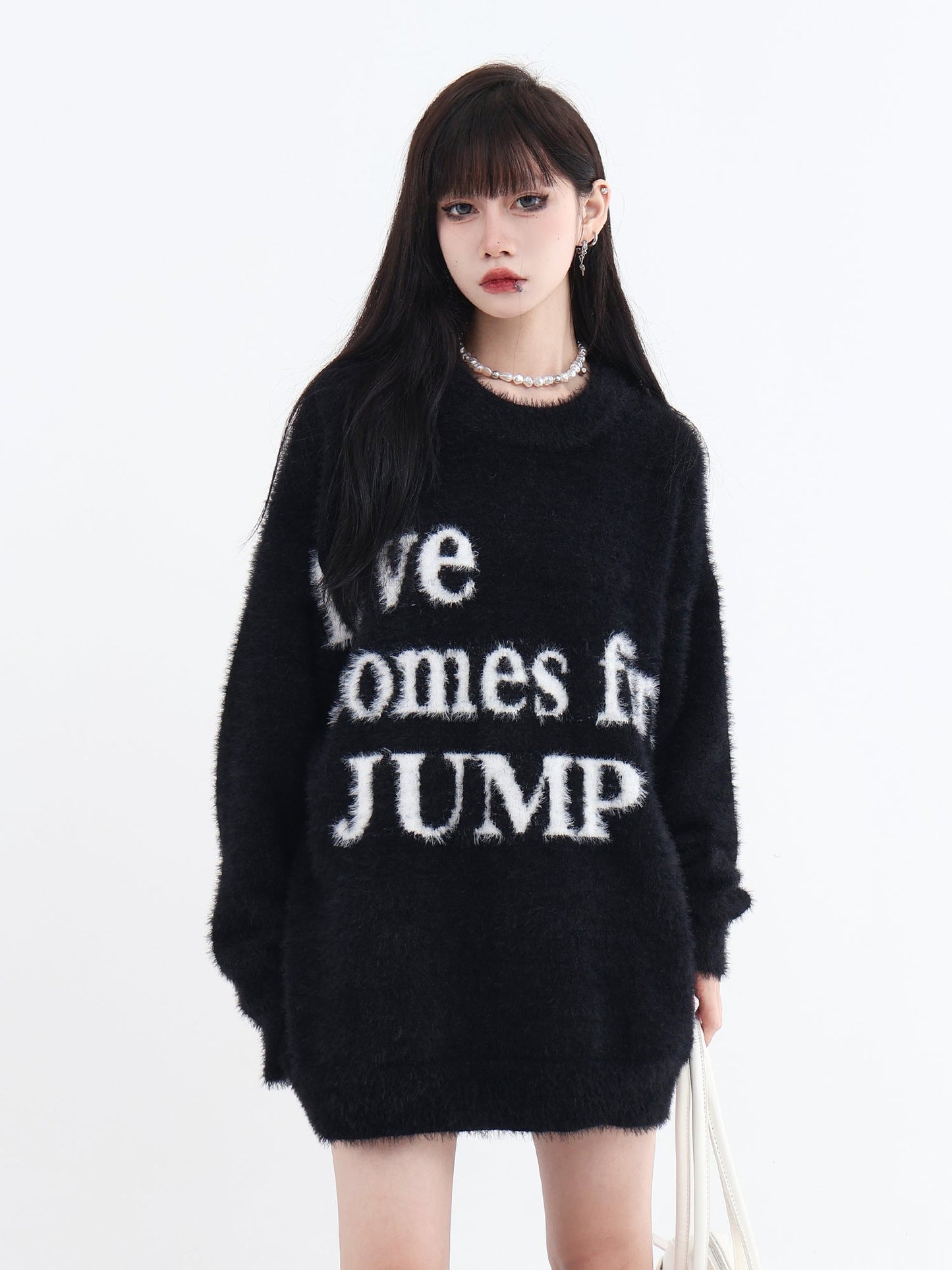 JUMPNEXT Letter Logo Jacquard Knit Crewneck Long Sleeve Sweater