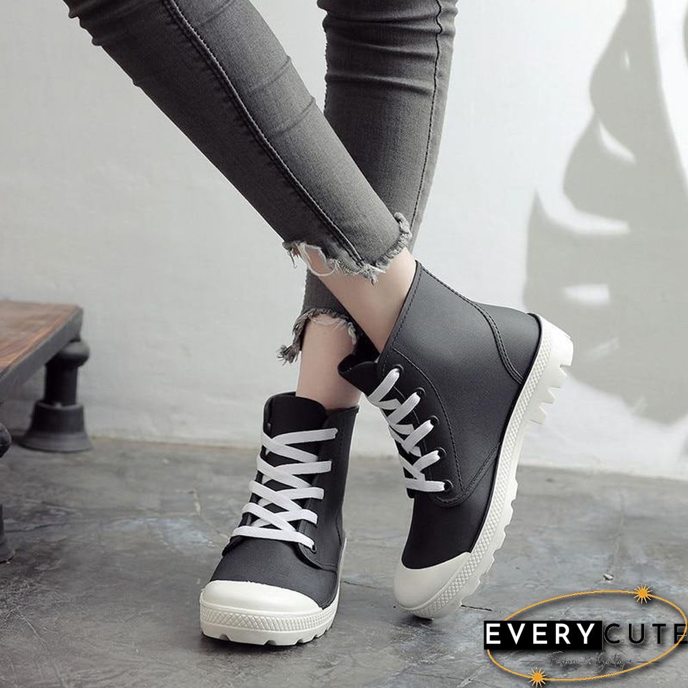 Women Rainboots Lace-up Waterproof Girls Ankle Boots PVC Anti-slip Spring Autumn Rain Shoes Woman Fashion Botas Mujer