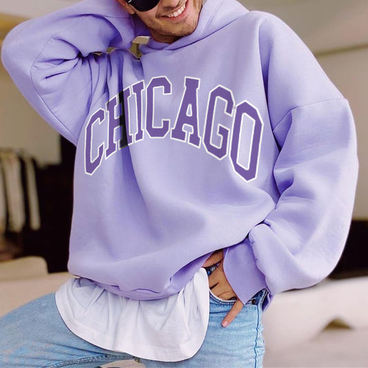 Men's Oversized Chicago Letter Print Hoodie