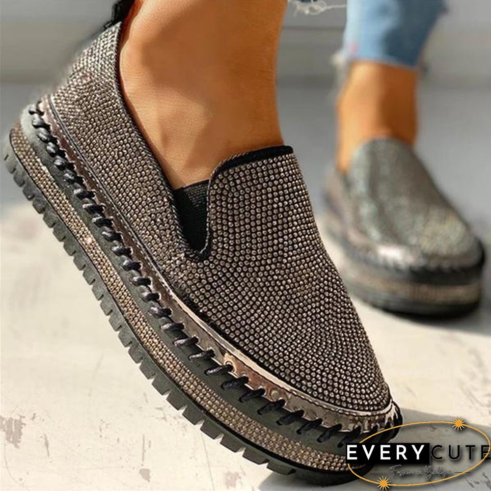 Women Casual Fashion Rhinestone Slip-on Loafers/ Sneakers