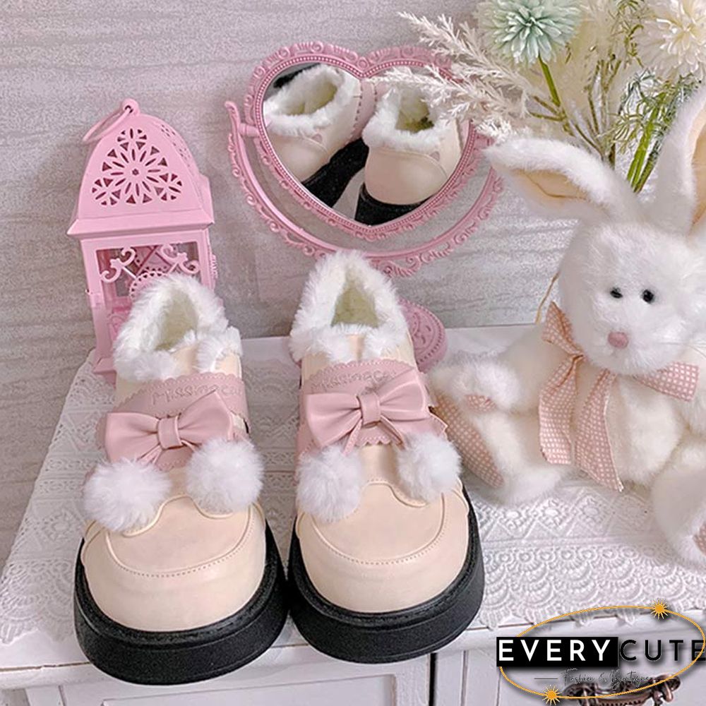 Platform Bow Knot Plush Lolita Mary Janes Shoes