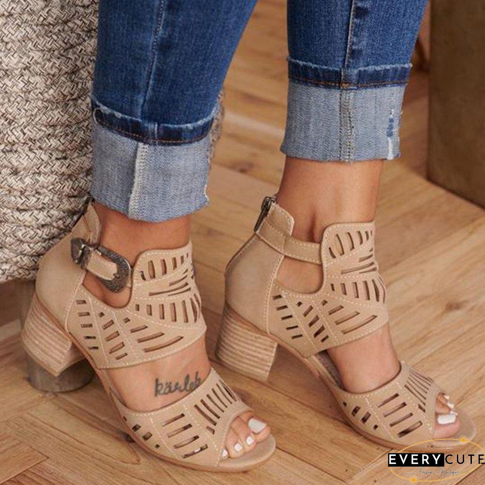 Apricot Casual Hollowed Out Patchwork Solid Color Fish Mouth Out Door Wedges Shoes (Heel Height 1.97in)