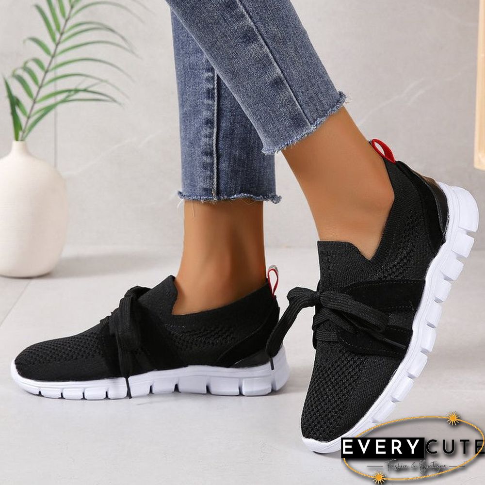 Comfortable Soft Sole Lightweight Non-Slip Flyknit Lace-Up Sneakers