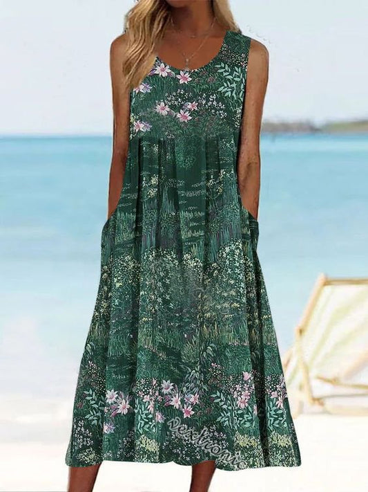 Vacation Floral Loose Crew Neck Dress AH144