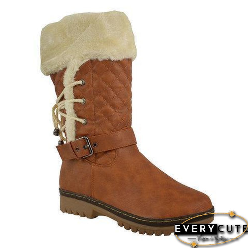 Women's Winter Furry Mid-Calf Snow Boots Plus Size Shoes