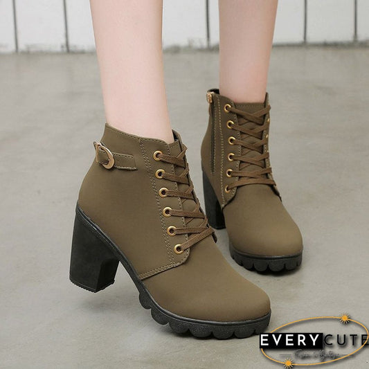 Casual Plain All Season Zipper Breathable Commuting Block Heel Closed Toe PU Boots for Women