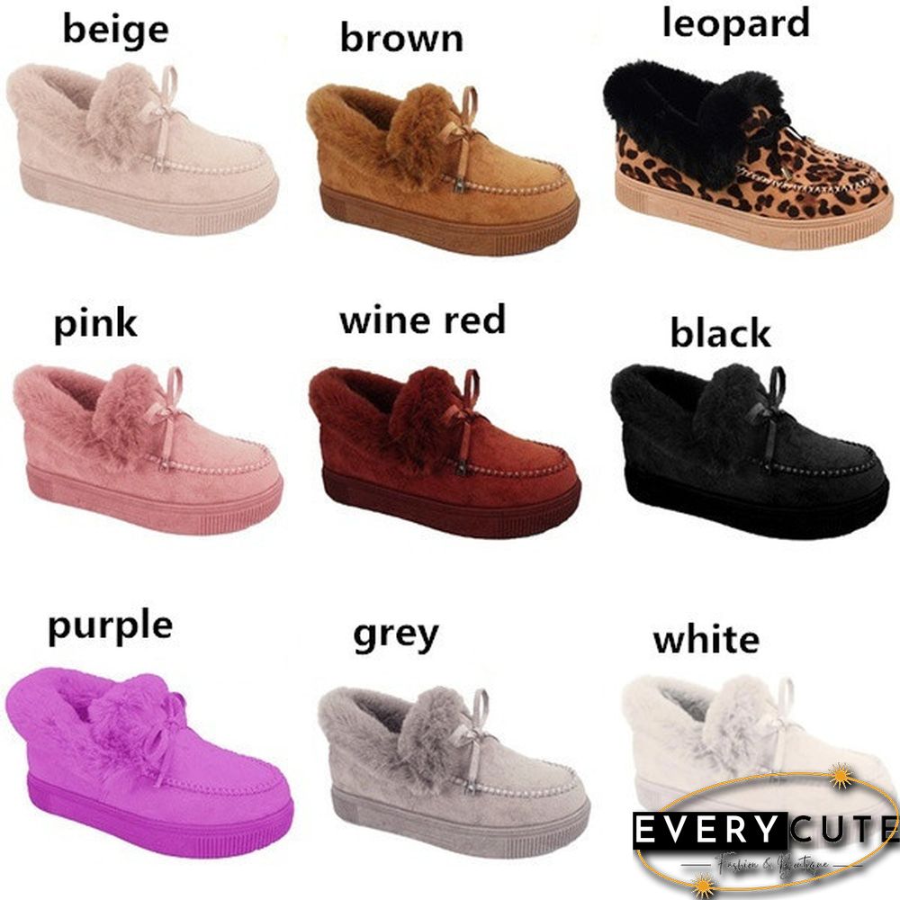 New Women Bowknot Suede Faux Fur Moccasin Shoes Warm Lightweight Slippers Non-Slip Platform Shoes Winter Cute Soft Snow Boots Casual Suede Flat Plush Shoes Comfortable Wearing Tenis Feminino