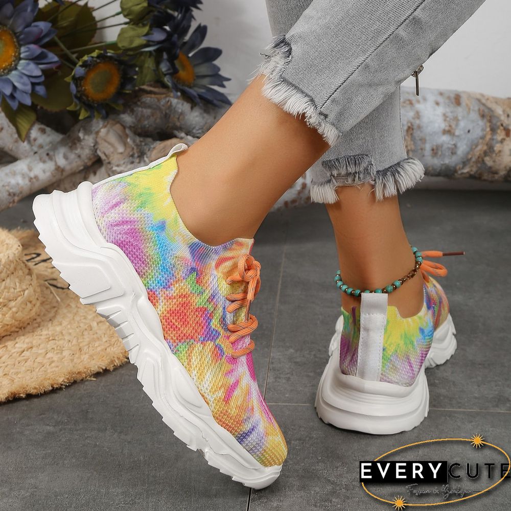 Orange Casual Sportswear Patchwork Tie-dye Round Comfortable Out Door Sport Shoes