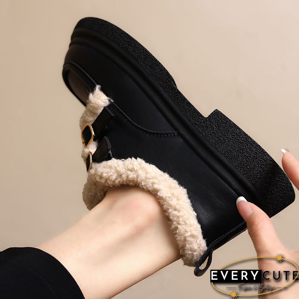 Women's Casual Solid Color Round Toe Mid Heel Plush Shoes