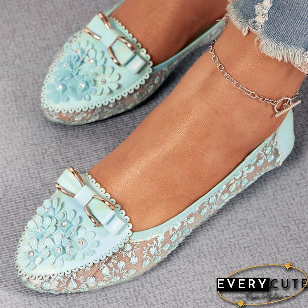 Women's Elegant Applique Bowknot Decor Lace Split Joint Flat Shoes