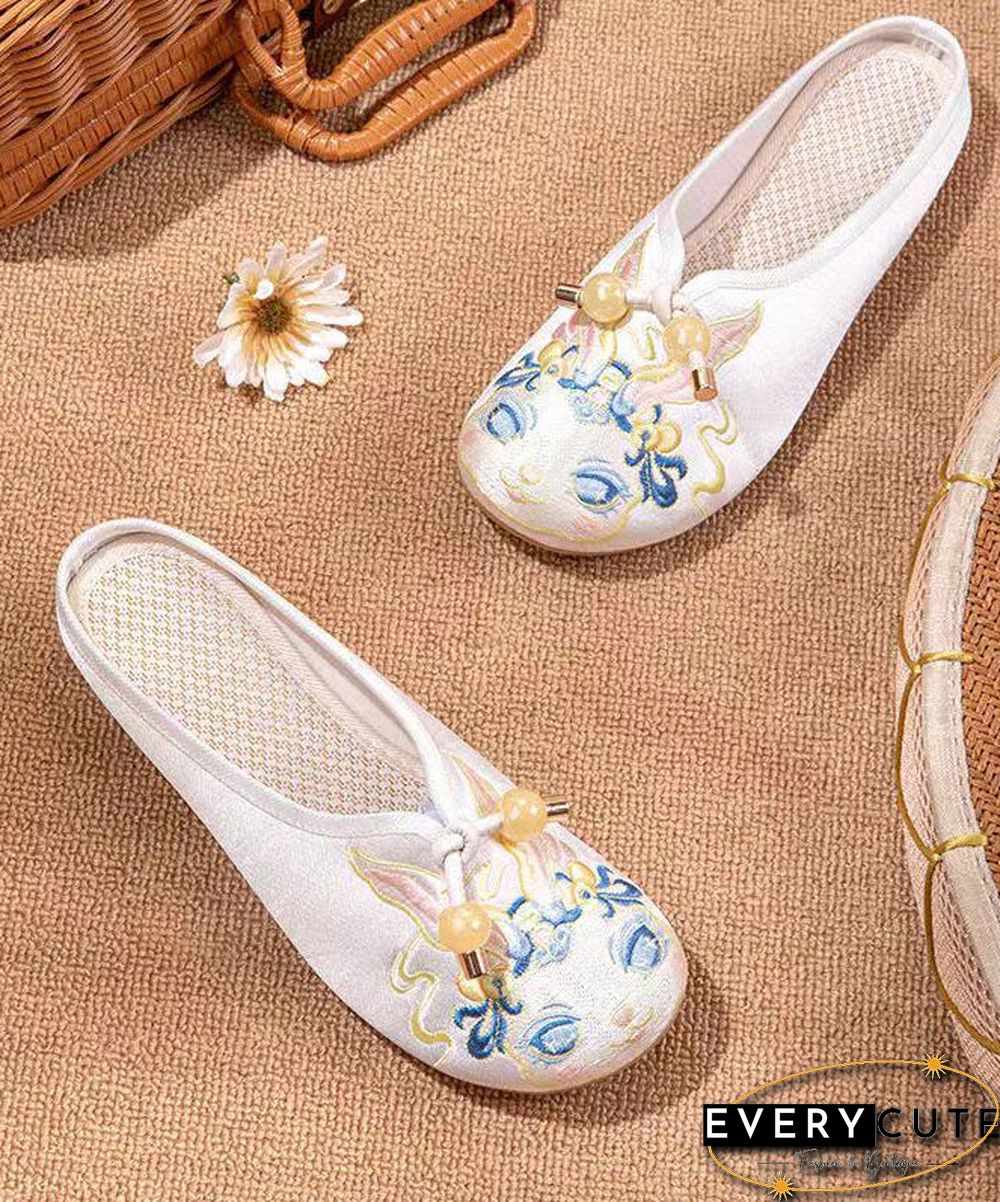 White Embroideried Splicing Flat Slippers Shoes Women