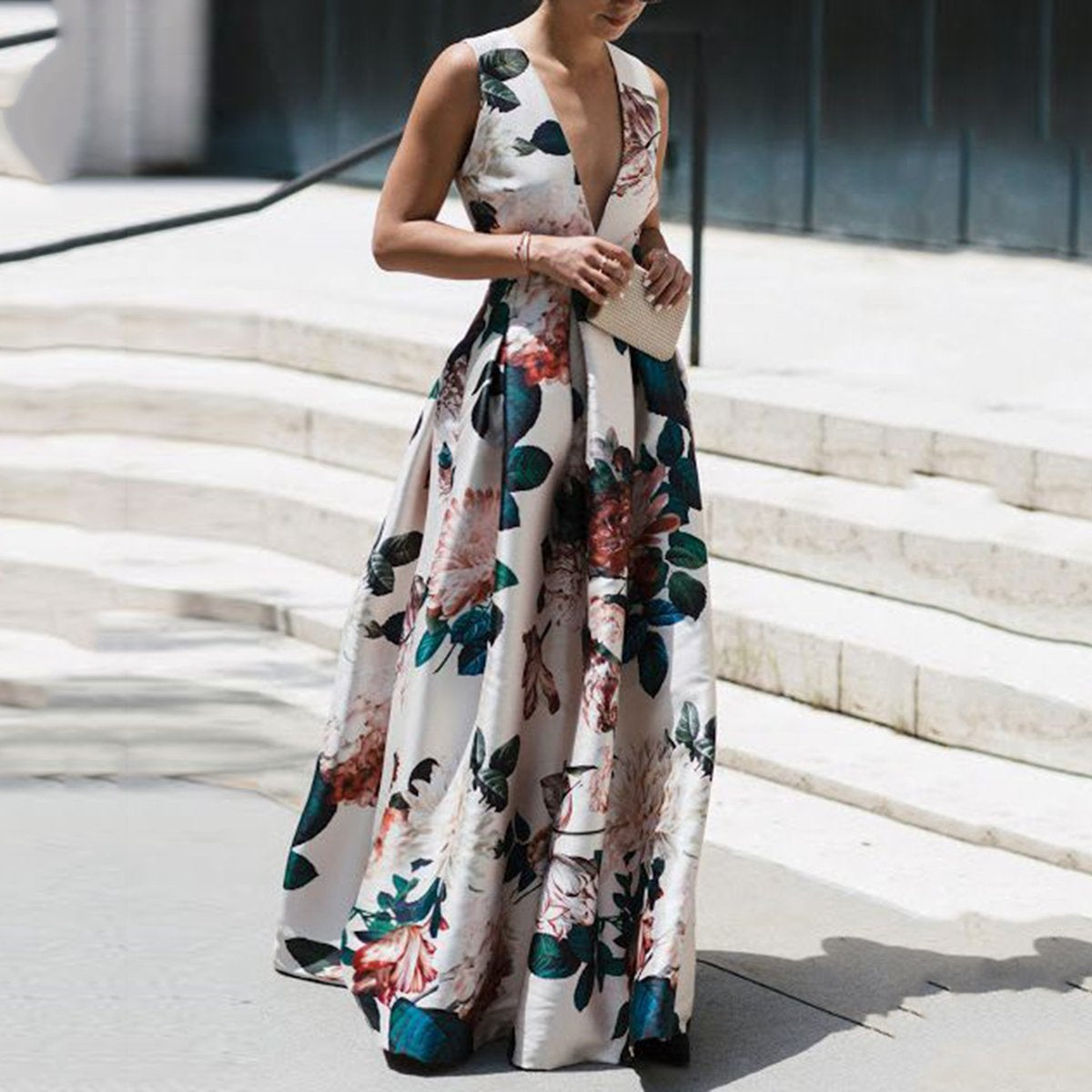 Stylish Floral Print Sleeveless Maxi Dress