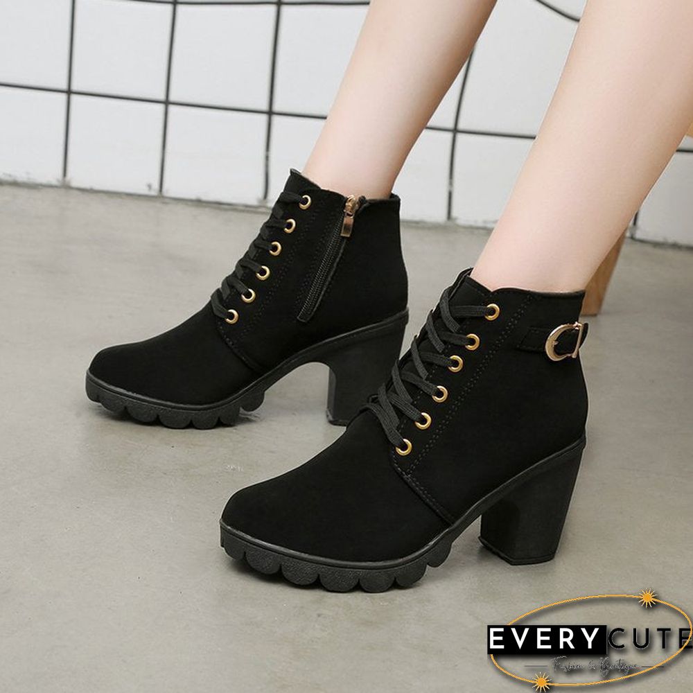 Casual Plain All Season Zipper Breathable Commuting Block Heel Closed Toe PU Boots for Women