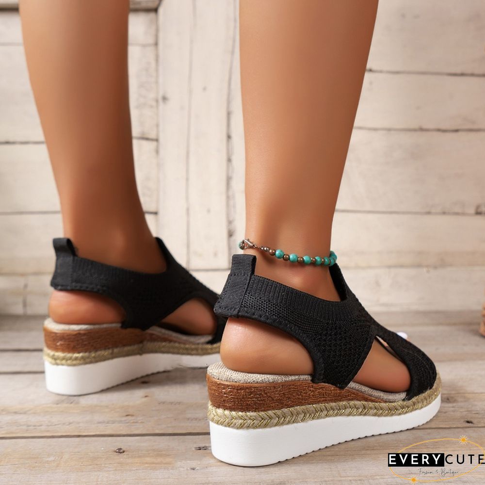 Casual Hollowed Out Patchwork Contrast Fish Mouth Out Wedges Shoes (Heel Height 2.16in)