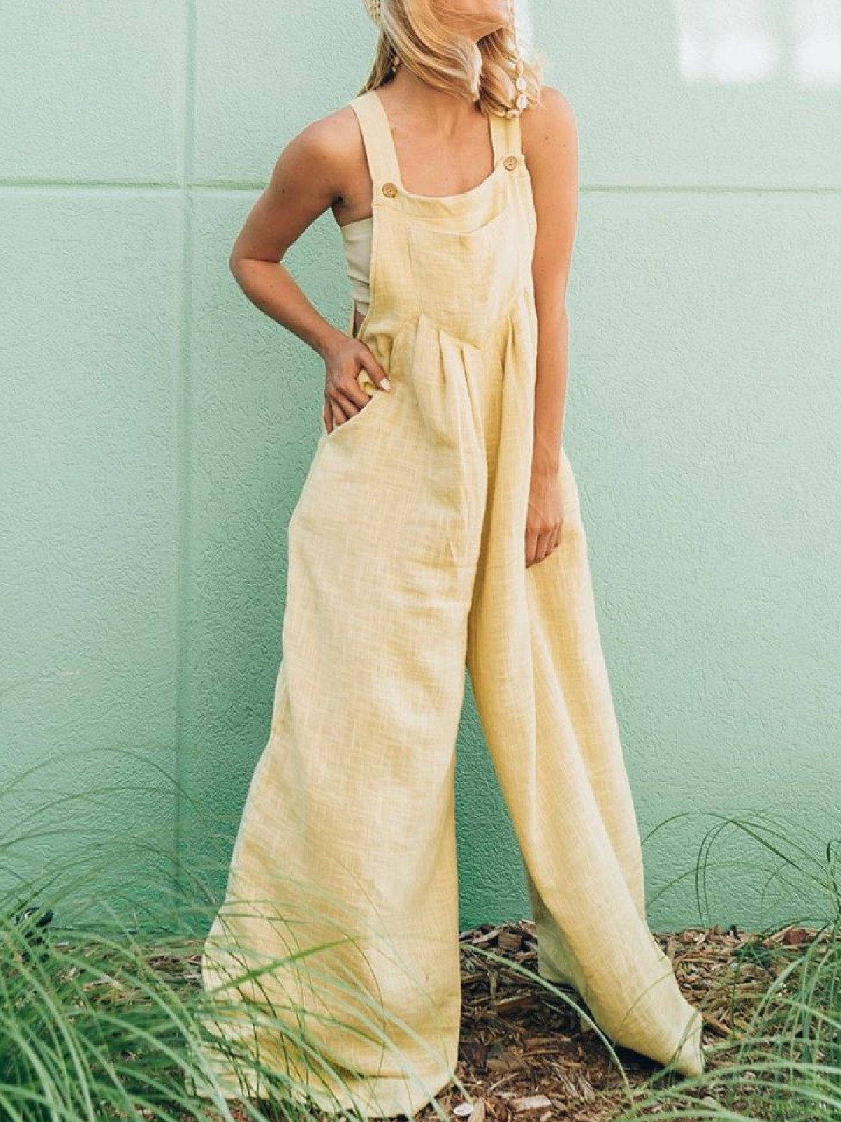 Sleeveless Cotton-Blend Jumpsuits