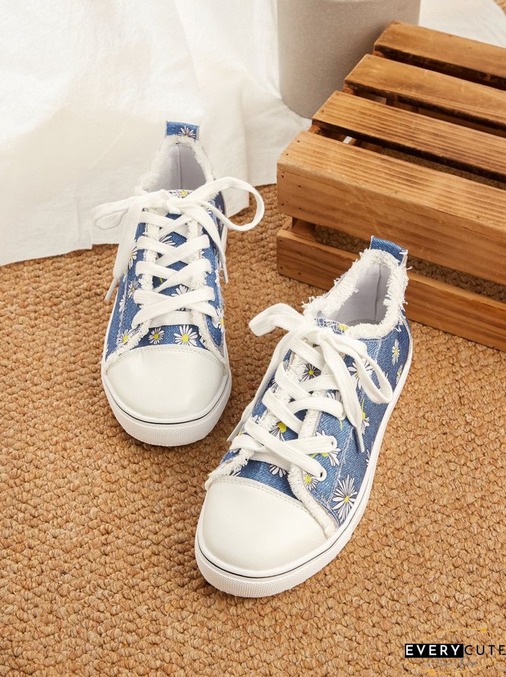 3D Printed Washed Denim Canvas Shoes Casual Lace up Sports Board Shoes