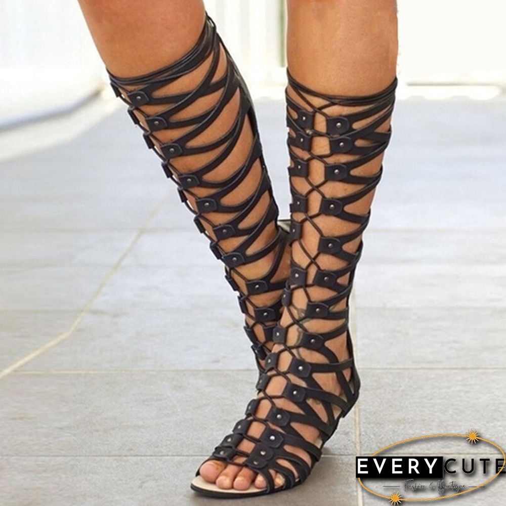 New Women Fashion Gladiator Sandals Flats Summer Shoe Ladies Sexy Casual Knee-High Boots Multi-Strap Gladiator Sandals Women Shoes Plus Size 35-43