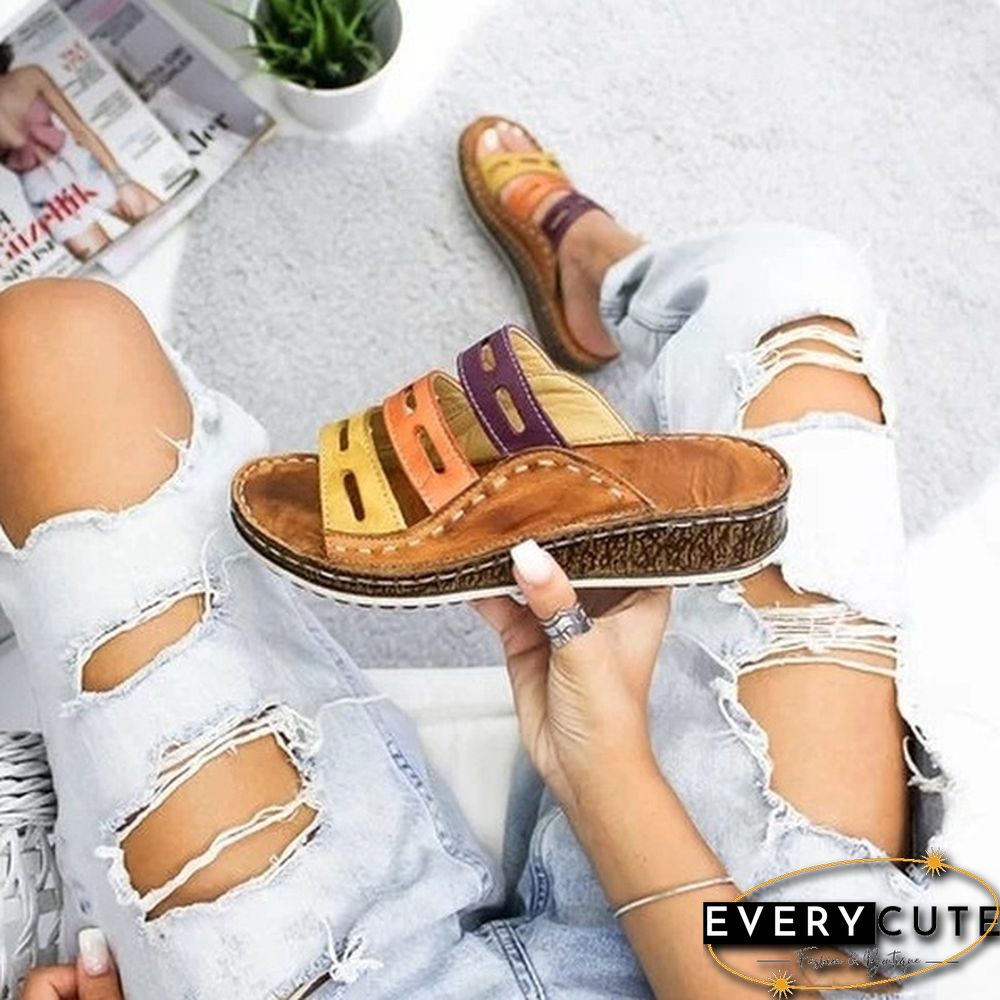 Women Summer Fashion Low Heels Sandals Open Toe Outdoor Slippers Slides Gladiator Wedge Slippers