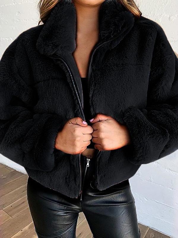 Faux Fur Zip Cardigan Plush Coat