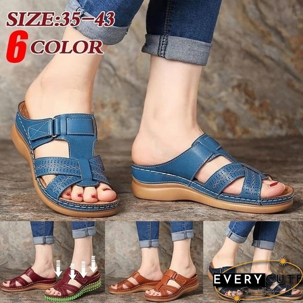 Women Open Toe Sandals Female Buckle Strap Vintage Anti-slip Breathable Slippers