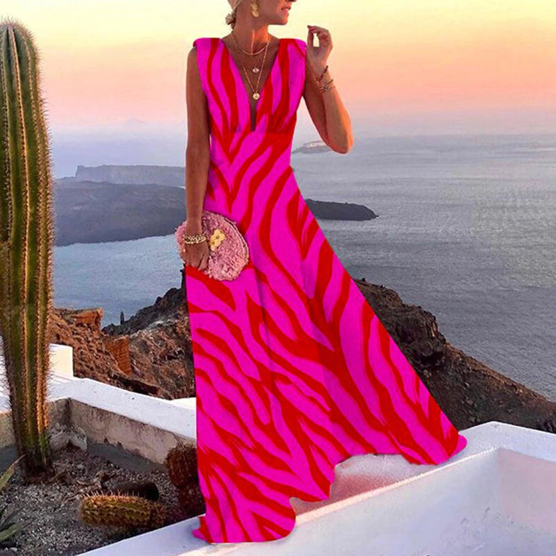 Sexy Cutout Sleeveless Beach V Neck Halter Vacation Dresses