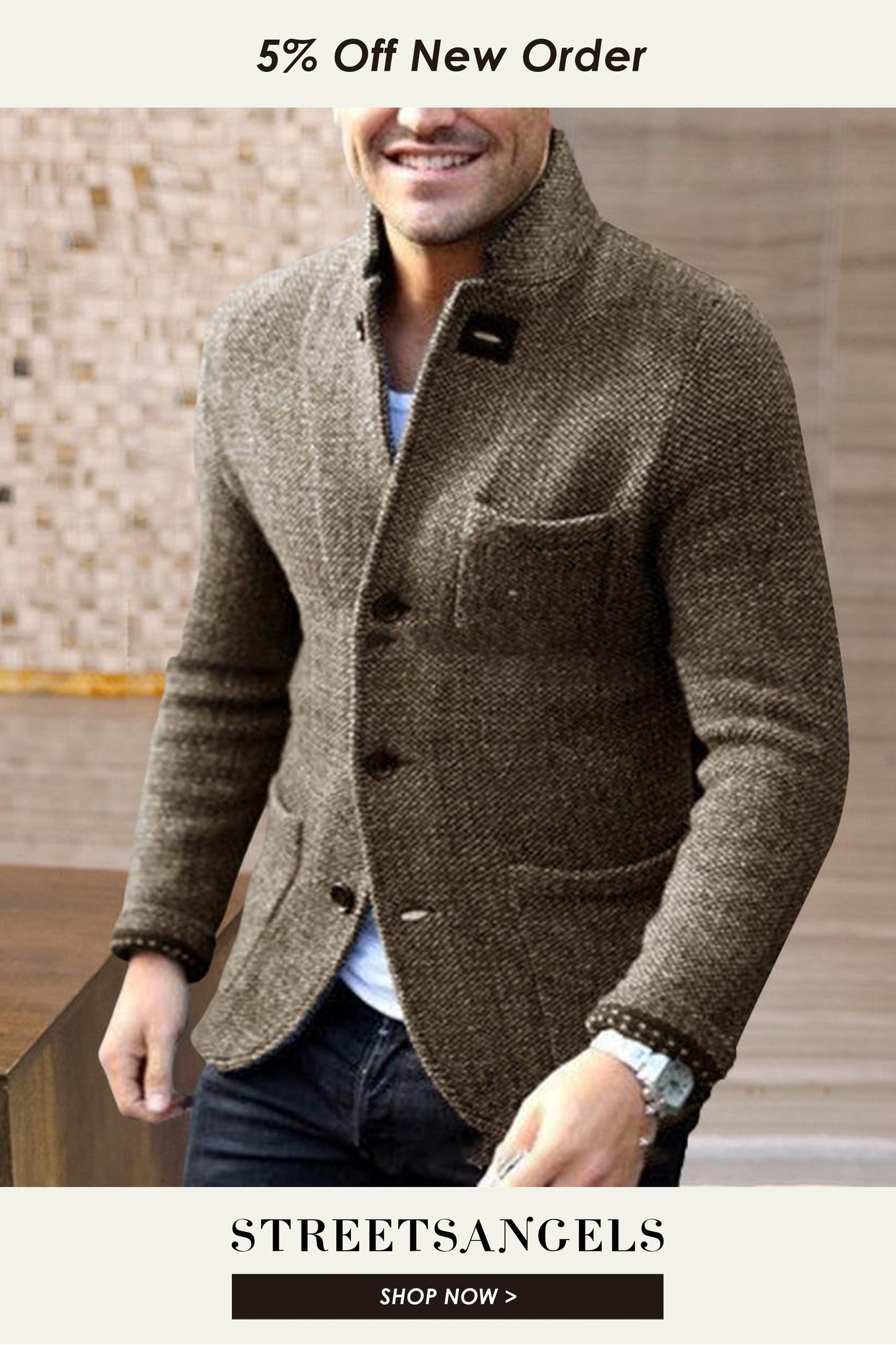 Men's Cardigan Fashion Solid Color Thickened Stand Collar Slim Outerwear