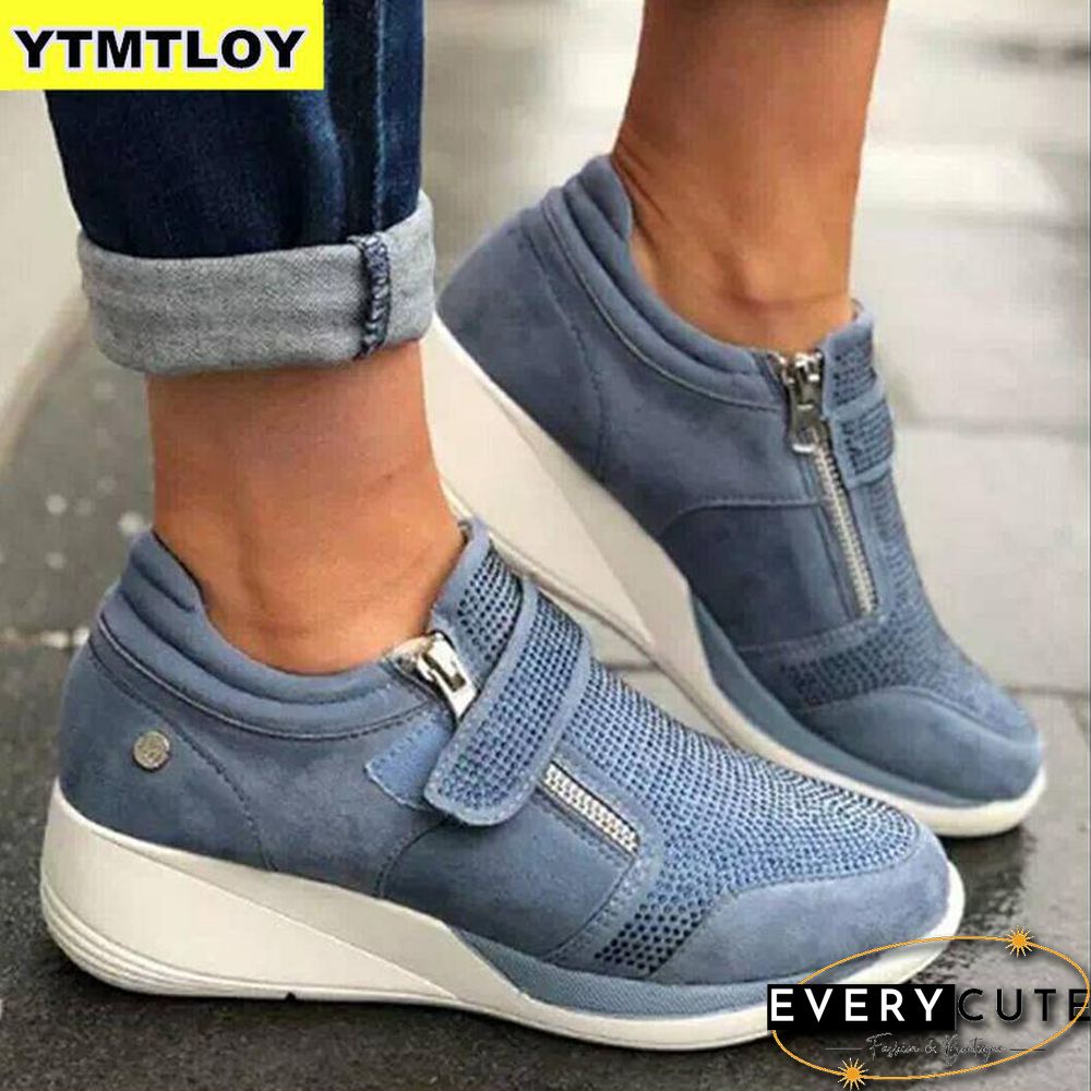 Women Platform Ankle Boots Comfortable Sneakers Wedges Slip On Creepers Flats Shoes Woman Booties Size 35-43 Crystal Botas Mujer