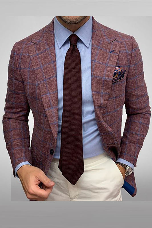 Men's Fashion Plaid Lapel Long Sleeve Business Blazer Outerwear