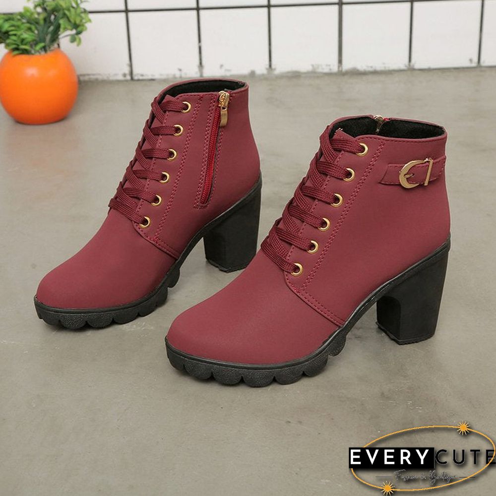 Casual Plain All Season Zipper Breathable Commuting Block Heel Closed Toe PU Boots for Women