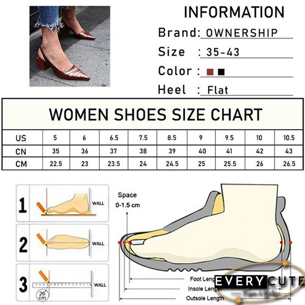 Summer Women Pointed Toe Vintage Sandals Women's Slip On PU Leather Shoes