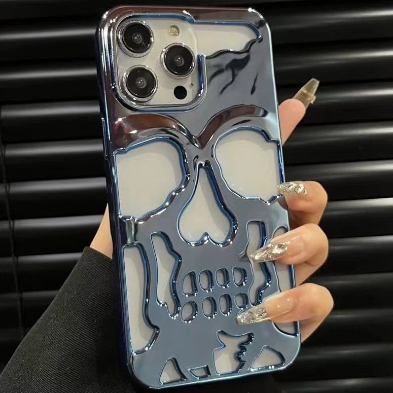 Cool Black, Silver, Gold Matte & Glossy Hollow Skull Cooling Design Protective Shockproof iPhone Case for iPhone 11 12 13 14 15 Pro Max Case