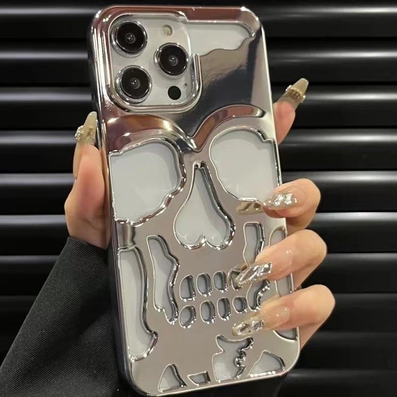 Cool Black, Silver, Gold Matte & Glossy Hollow Skull Cooling Design Protective Shockproof iPhone Case for iPhone 11 12 13 14 15 Pro Max Case