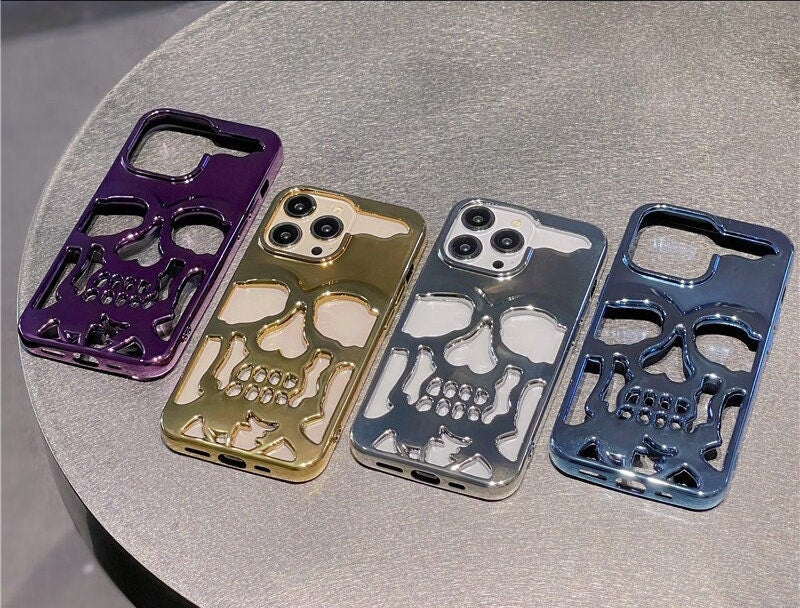 Cool Black, Silver, Gold Matte & Glossy Hollow Skull Cooling Design Protective Shockproof iPhone Case for iPhone 11 12 13 14 15 Pro Max Case