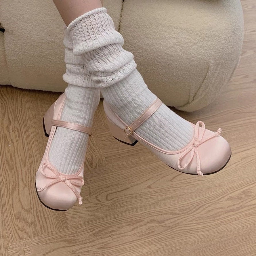 Women Retro Mary Jane Heels, Women Vintage Ballerina Shoes, Women Plain Toe High Heels, Women Retro Pink Sliver Ballet Shoes