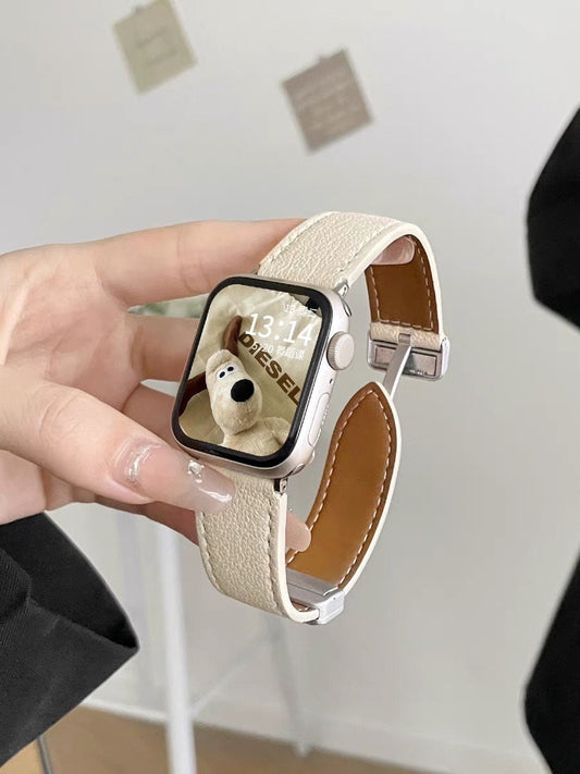 Cute Minimalist Leather Strap Watch Band Series 1 2 3 4 5 6 7 8 9 Ultra Generation 38mm 40mm 41mm 42mm 44mm 45mm 49mm Apple iWatch Case