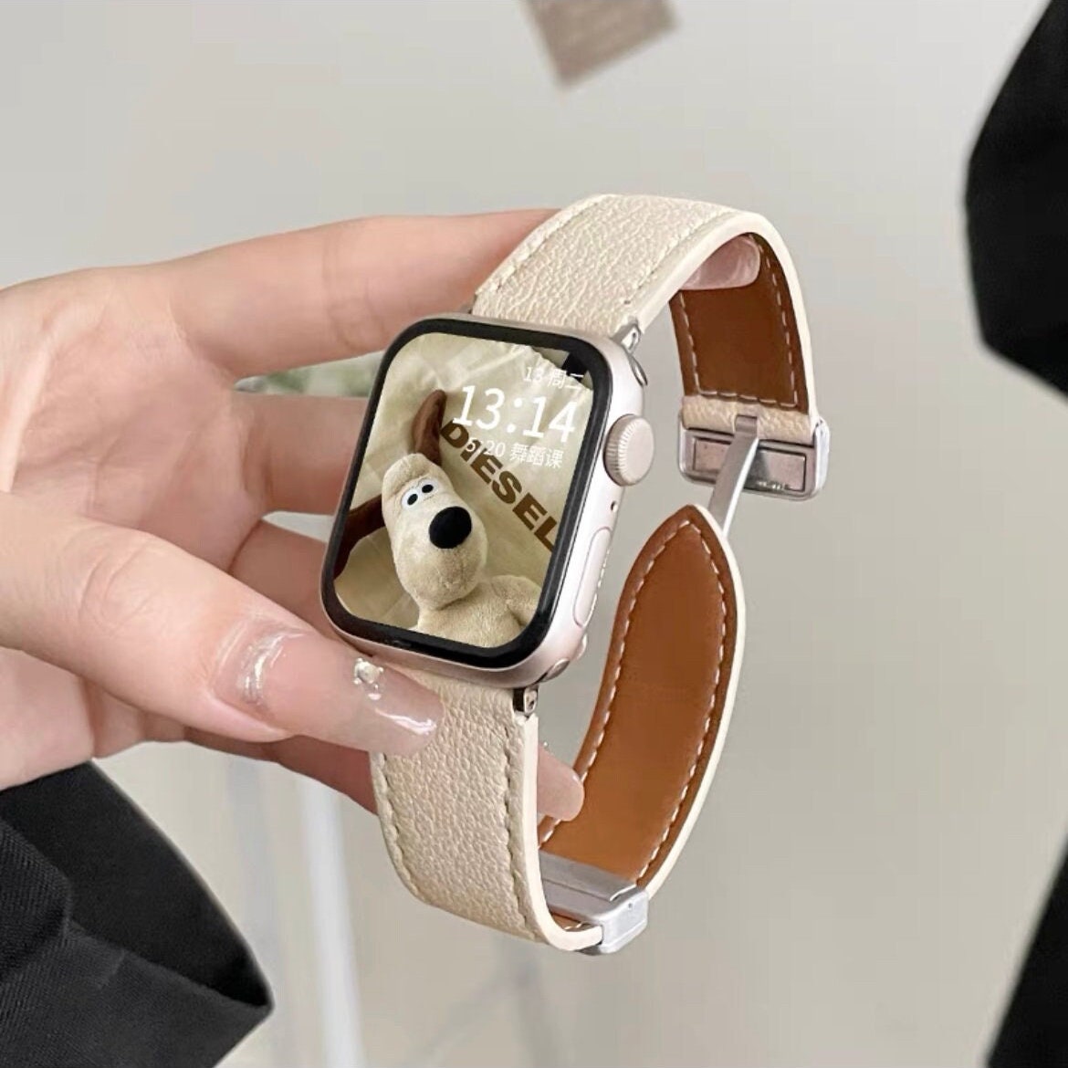 Cute Minimalist Leather Strap Watch Band Series 1 2 3 4 5 6 7 8 9 Ultra Generation 38mm 40mm 41mm 42mm 44mm 45mm 49mm Apple iWatch Case