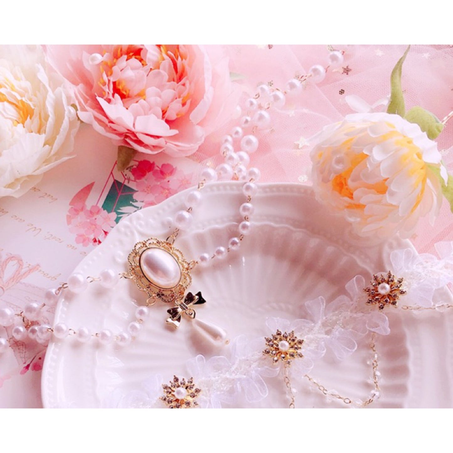 Josephine Pearl Necklace+Dress Set - Romantic Royalcore Princess Dress