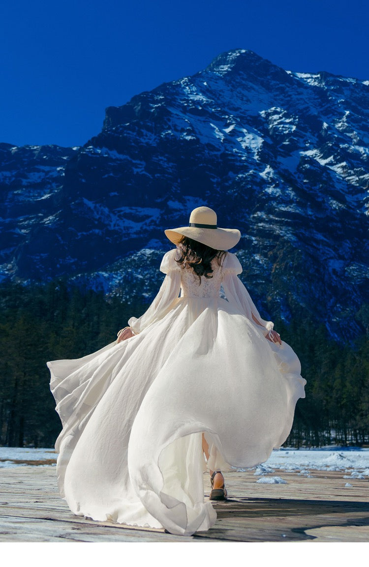 Drifting in The Breeze Romantic Royalcore Long Train Dress