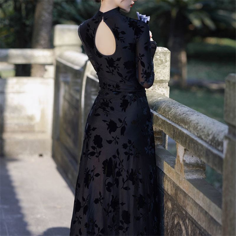 Lilith Black 90s Style Cheongsam 2-Piece Dress