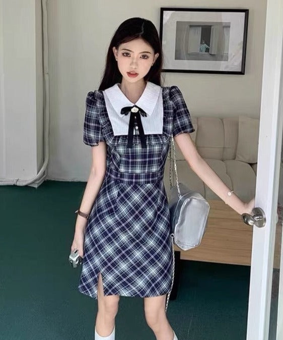 Genevieve Dark Academia Plaid Dress