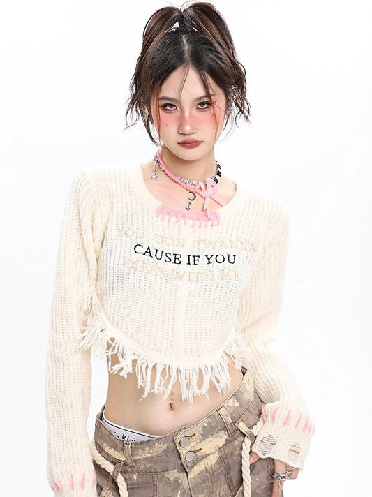 CAUSE IF YOU Knitted Cropped Sweater Top