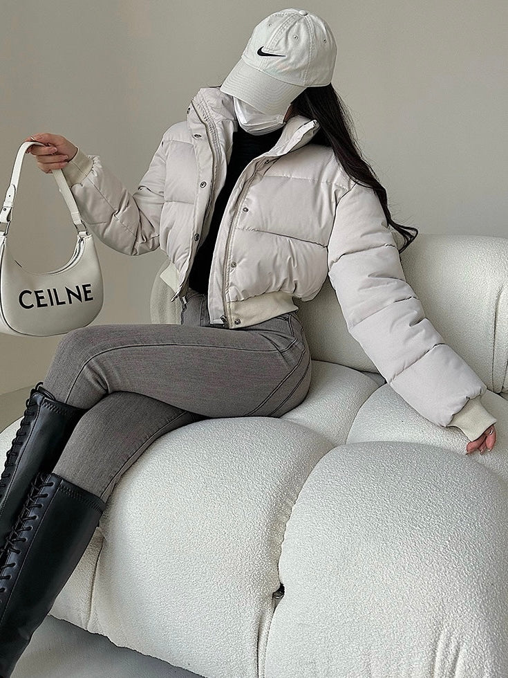 Callie Solid Color Long Sleeve Cropped Puffer Jacket