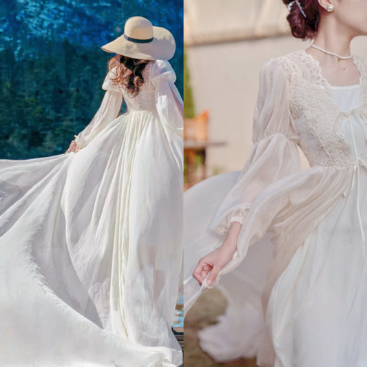 Drifting in The Breeze Romantic Royalcore Long Train Dress