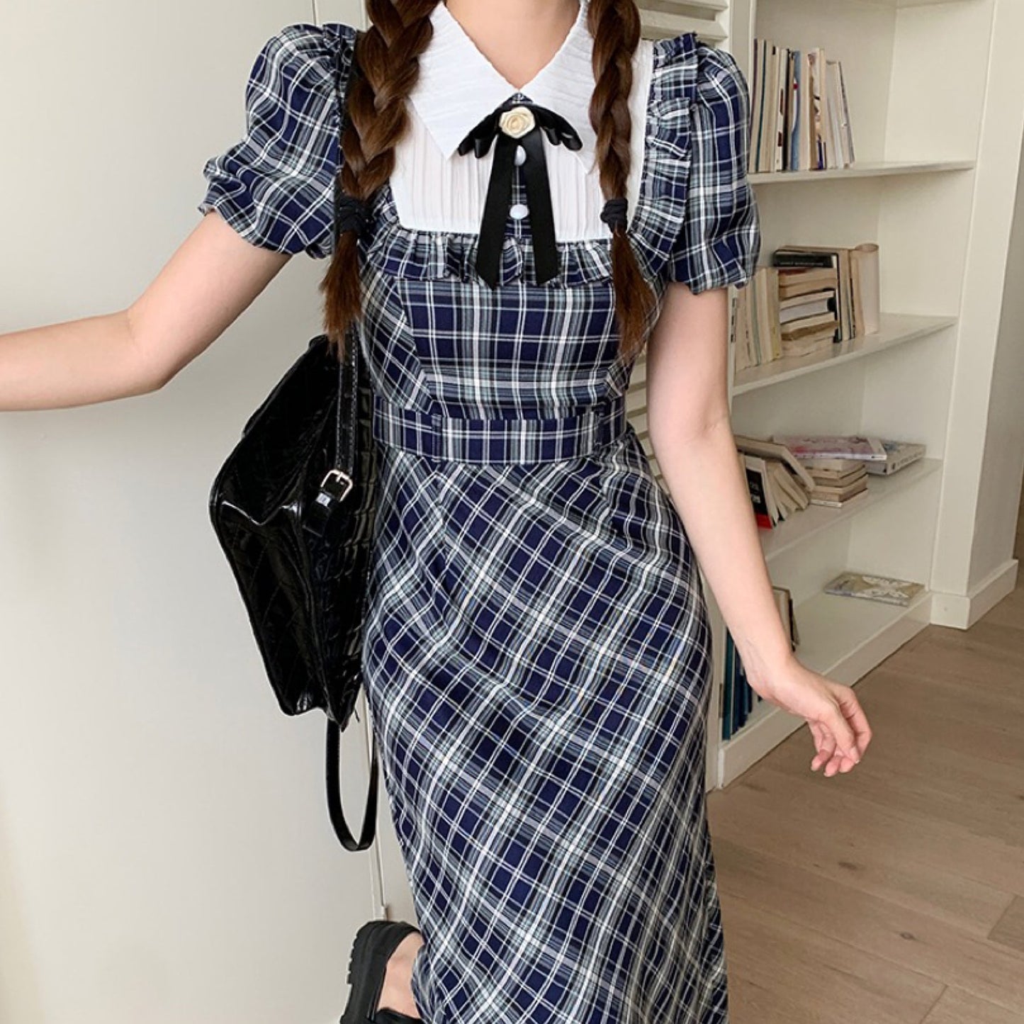 Genevieve Dark Academia Plaid Dress