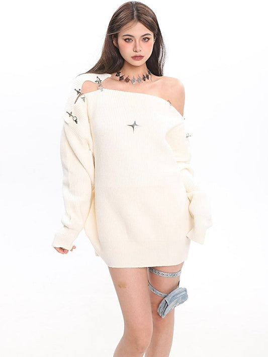 Silver Star Light Ribbed Long Sleeve Sweater