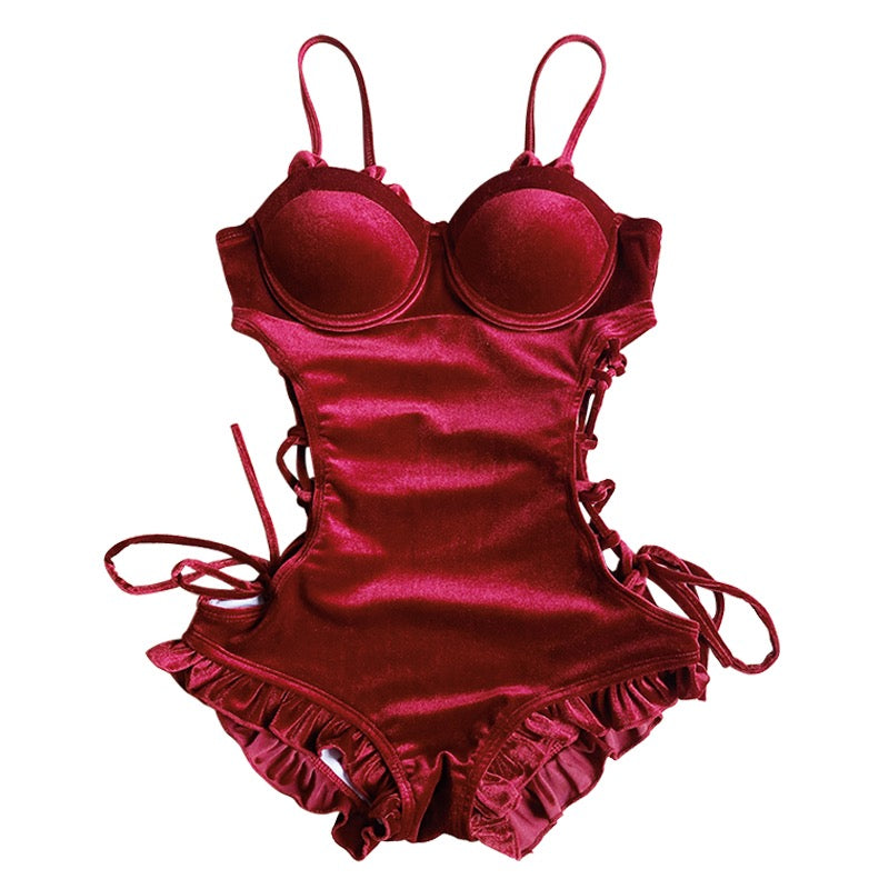 Dark Scarlet Velvet Swimsuit