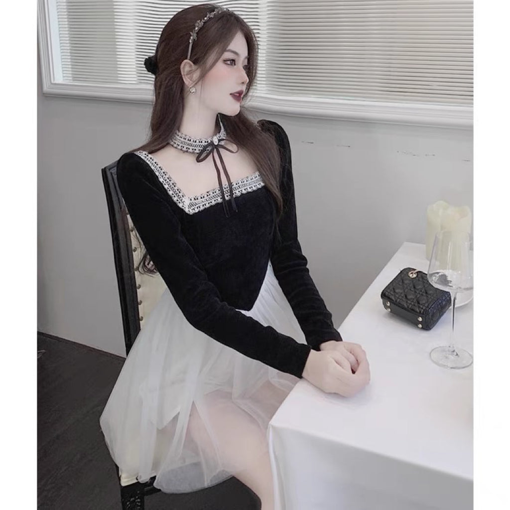 Elenora Romantic Goth Mini Ballet Dress with Choker