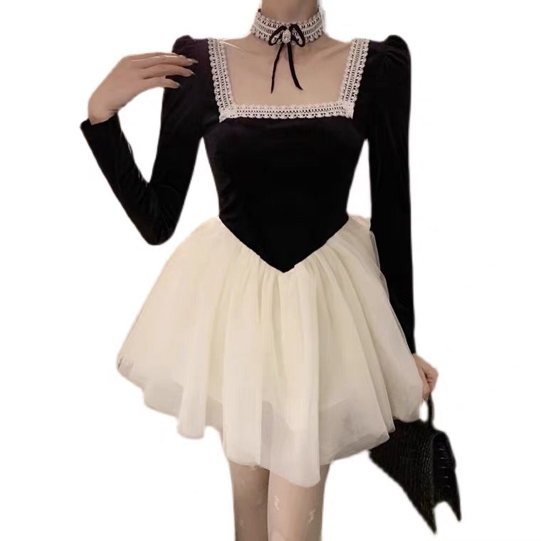 Elenora Romantic Goth Mini Ballet Dress with Choker