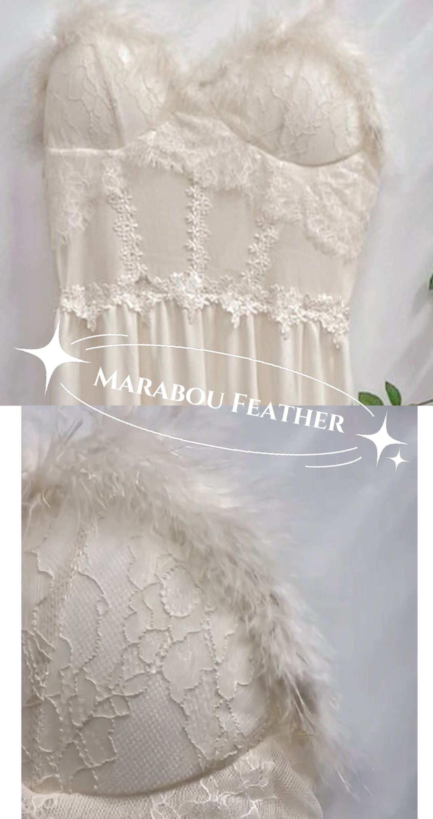 2-piece Feather Bustier Dress Fairy Nightgown Dress Set