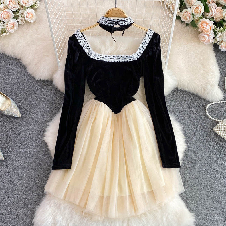 Elenora Romantic Goth Mini Ballet Dress with Choker